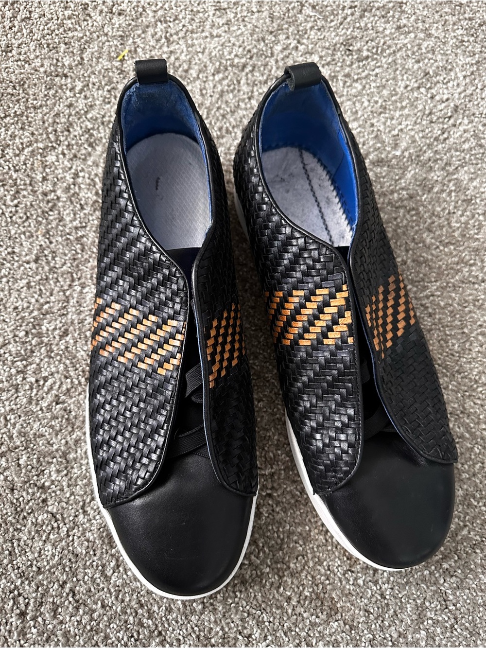 Maceoo  Black Woven Slip-Ons with Tan Accents